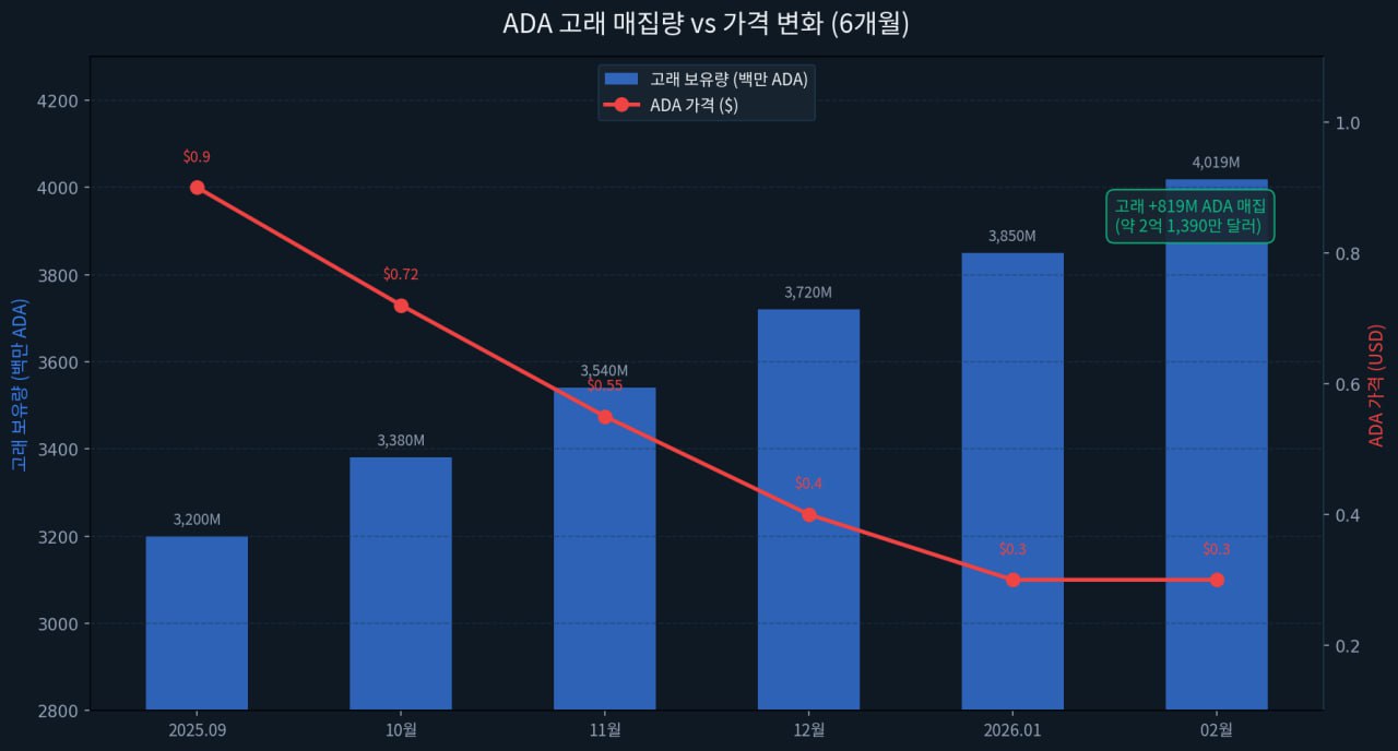 ADA 고래 매집과 가격 변화